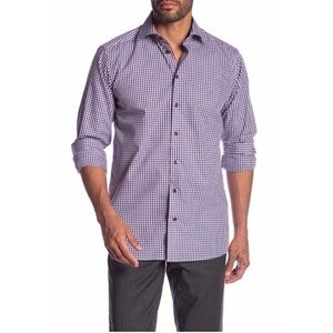 Eton Checkered Slim Button Up Long Sleeve Purple Dress Shirt Size 15.5
